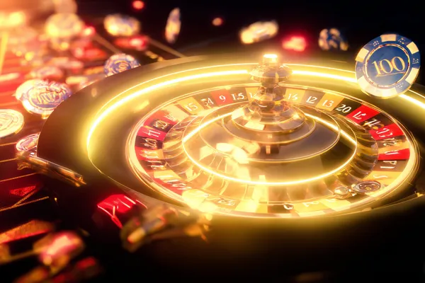 A glowing roulette wheel with cascading chips, symbolizing the engaging live and instant-win games available on A71.